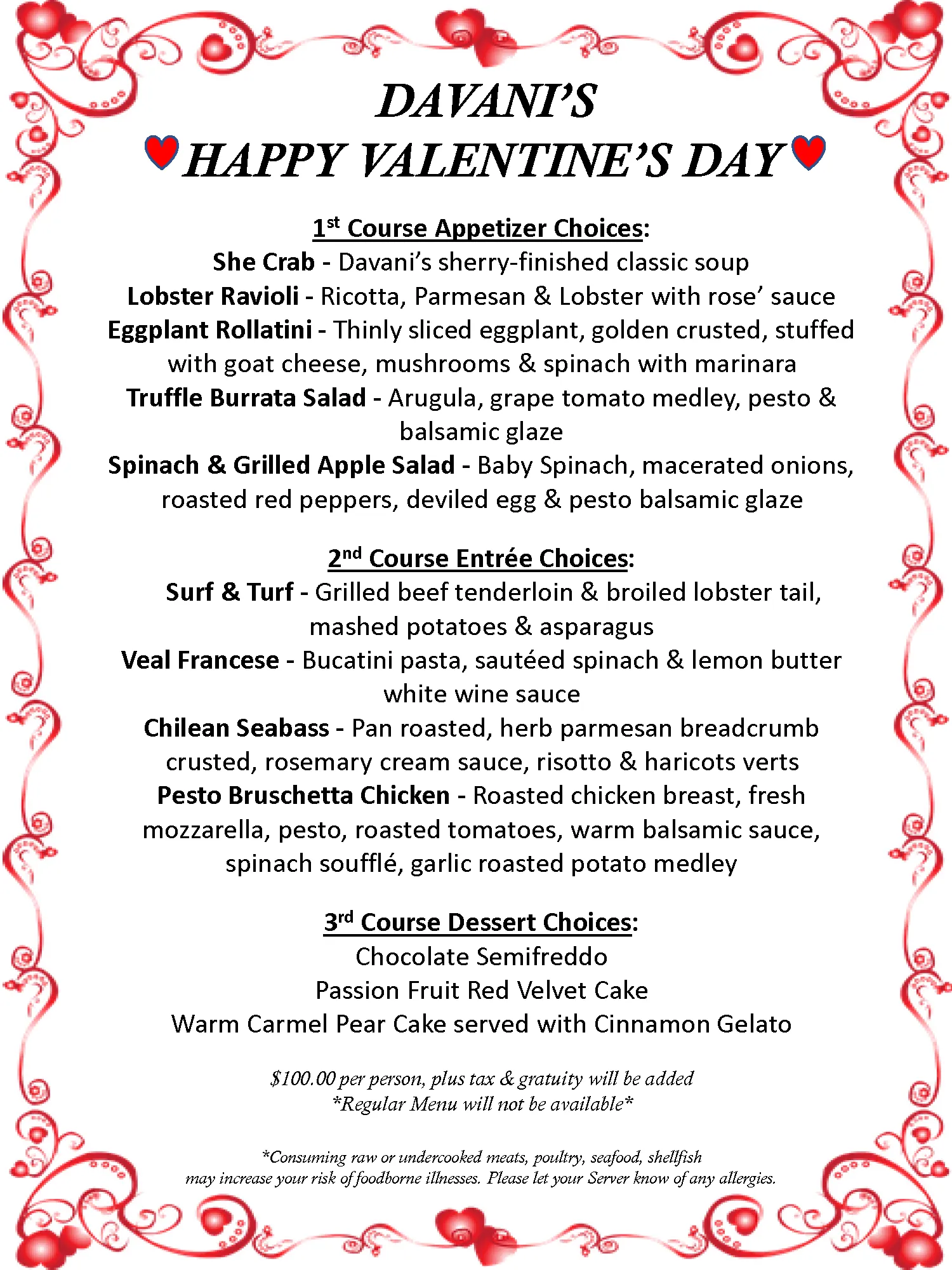 Valentines 2026 Valentines 2026 Menu